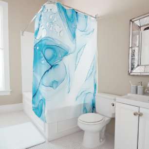 Elegant Blue Marbled Shower Curtain
