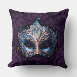Elegant Blue Masquerade Mask Cushion