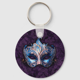Elegant Blue Masquerade Mask Key Ring