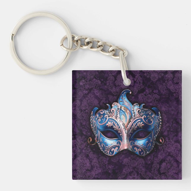 Elegant Blue Masquerade Mask Key Ring (Front)