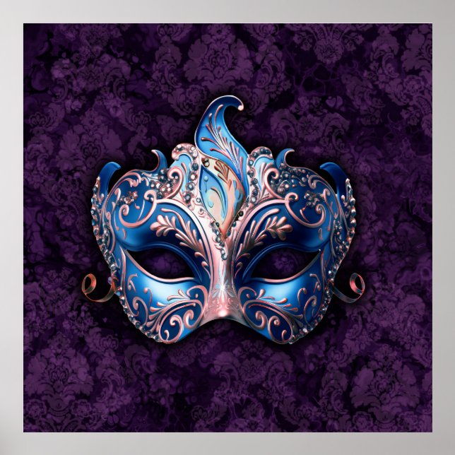 Elegant Blue Masquerade Mask Poster (Front)