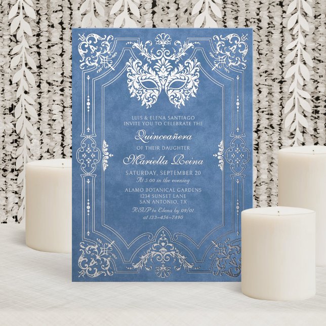 Elegant Blue Masquerade Mask Quinceanera (Creator Uploaded)