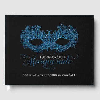 Elegant Blue Masquerade Quinceanera Guest Book