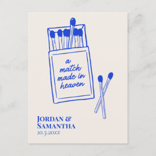 Elegant Blue Match Made in Heaven Save the Date Postcard