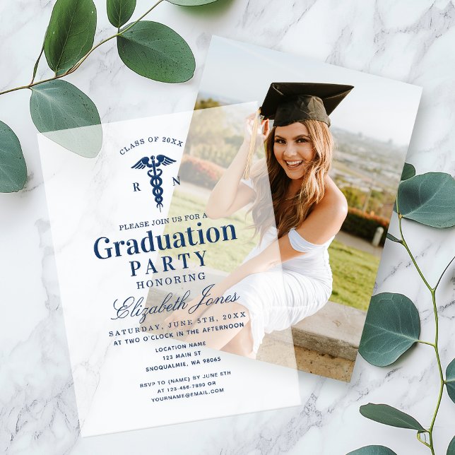 Elegant Blue Medical Student Graduation Party Vellum Invitations (Creator Uploaded)