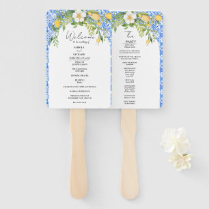 Elegant Blue Mediterranean Wedding Program Card Hand Fan