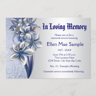 Elegant Blue Memorial Service Announcements