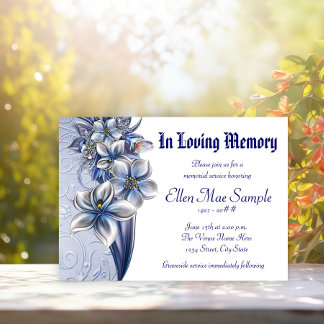 Elegant Blue Memorial Service Announcements