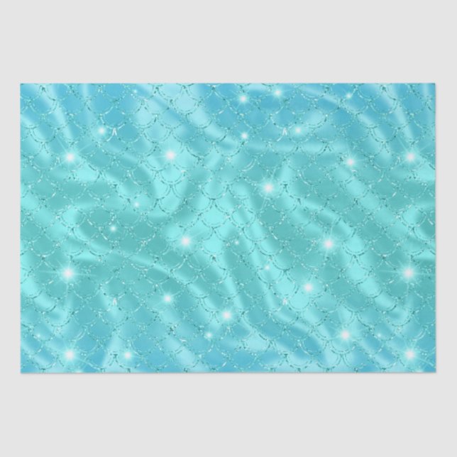 Elegant Blue Mermaid Scales Metallic Glitter Tissue Paper (Front)