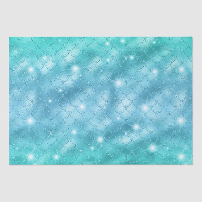 Elegant Blue Mermaid Scales Metallic Glitter Tissue Paper (Front)