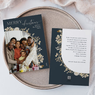Elegant Blue Merry Christmas 1 Photo Arch Holiday Card