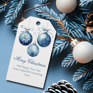 Elegant Blue Merry Christmas Custom Company Gift Tags