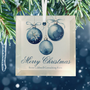 Elegant Blue Merry Christmas Custom Company Glass Tree Decoration