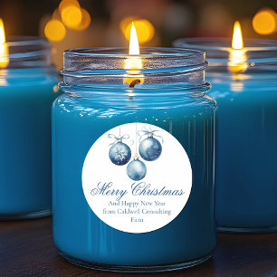 Elegant Blue Merry Christmas Ornaments Company Classic Round Sticker