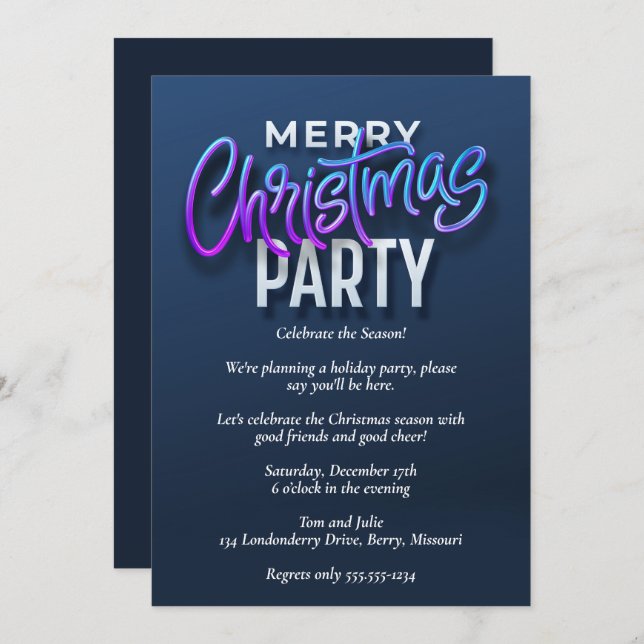 Elegant Blue Merry Christmas Party Invitation (Front/Back)