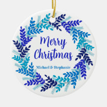 Elegant Blue Merry Christmas Wreath
