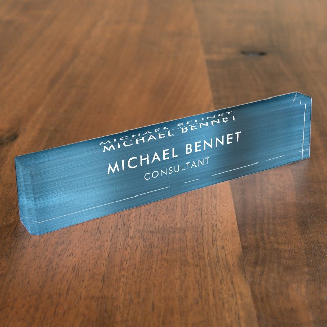 Elegant Blue Metallic Professional Business Nameplate (Side)