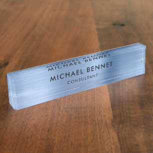 Elegant Blue Metallic Professional Business Nameplate