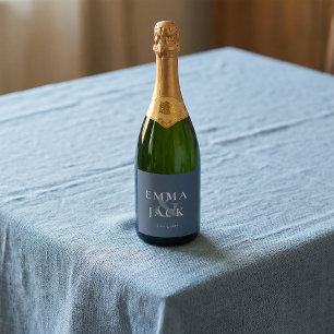 Elegant Blue Minimalist ampersand Wedding  Sparkling Wine Label