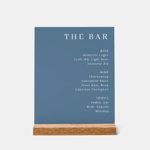 Elegant Blue Minimalist Bar Menu Acrylic Sign