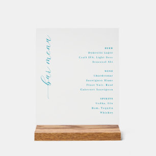 Elegant Blue Minimalist Bar Menu Acrylic Sign