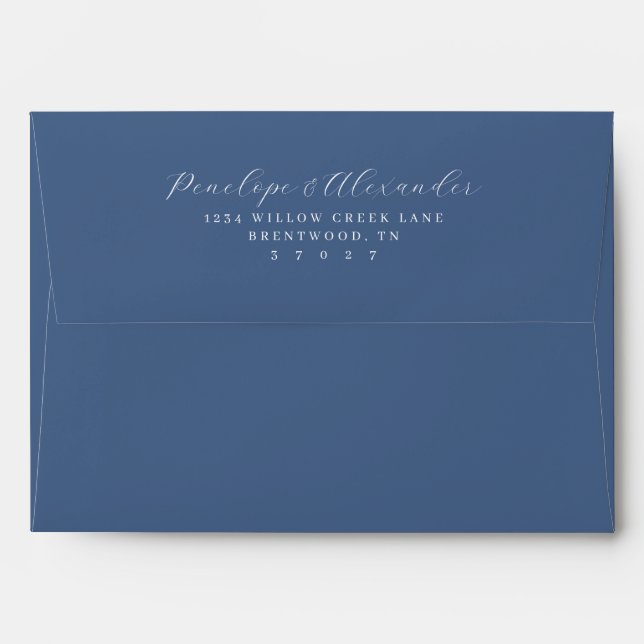 Elegant Blue Minimalist Calligraphy Envelope (Back (Top Flap))