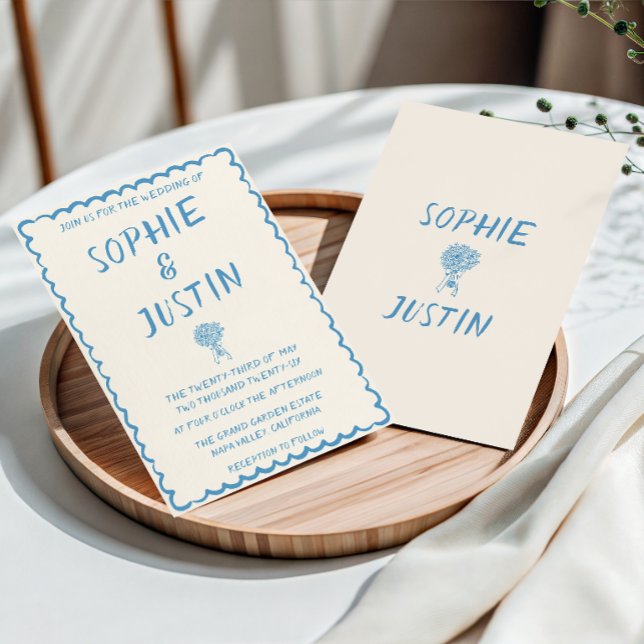 Elegant Blue Minimalist Hand Drawn Wedding Invitation (Creator Uploaded)