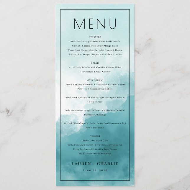 Elegant Blue Minimalist Menu (Front)