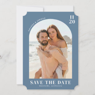 Elegant Blue Minimalist Photo Save The Date