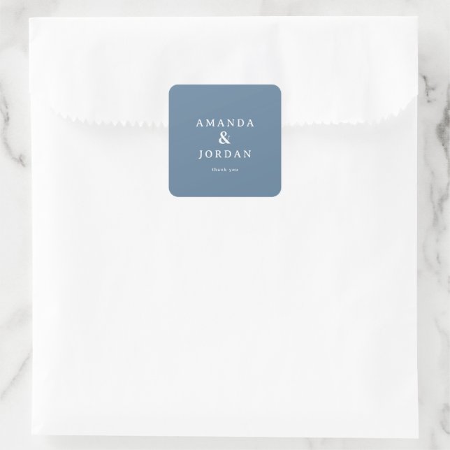 Elegant Blue Minimalist Thank You Square Sticker (Bag)