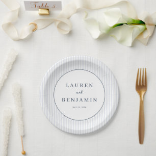 Elegant Blue Minimalist Wedding Paper Plate
