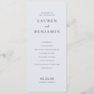 Elegant Blue Minimalist Wedding Program Programme