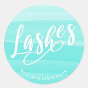 Elegant blue mint watercolor brushstrokes lashes classic round sticker