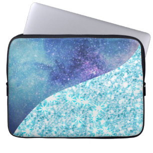 Elegant Blue Modern gradient galaxy glitter star Laptop Sleeve