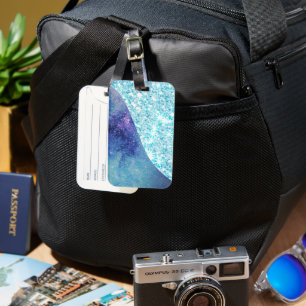 Elegant Blue Modern gradient galaxy glitter star Luggage Tag