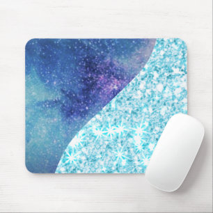 Elegant Blue Modern gradient galaxy glitter star Mouse Mat