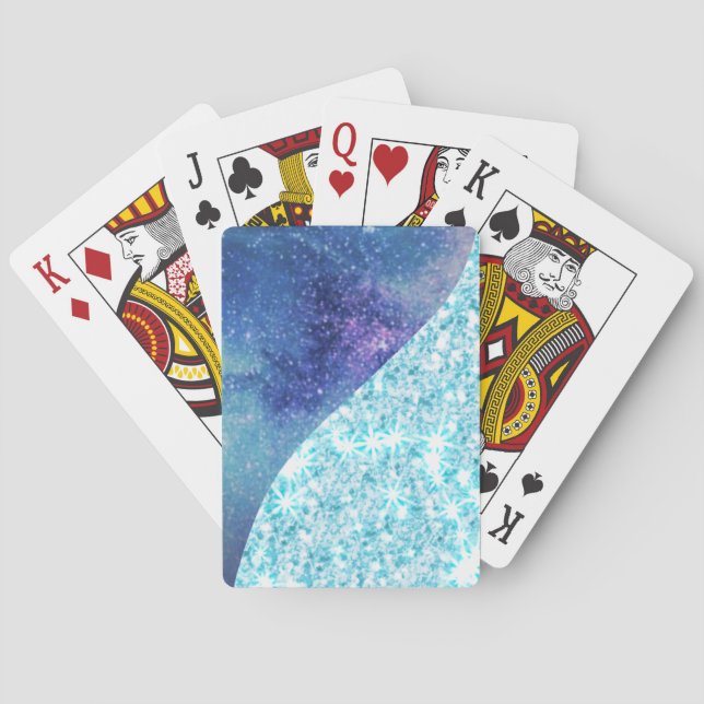 Elegant Blue Modern gradient galaxy glitter star Playing Cards (Back)