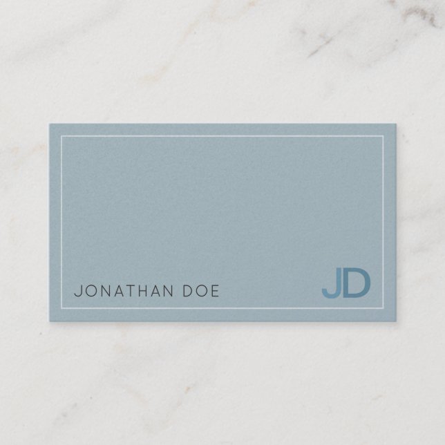 Elegant Blue Modern Monogram Luxe Pearl Finish Business Card (Front)
