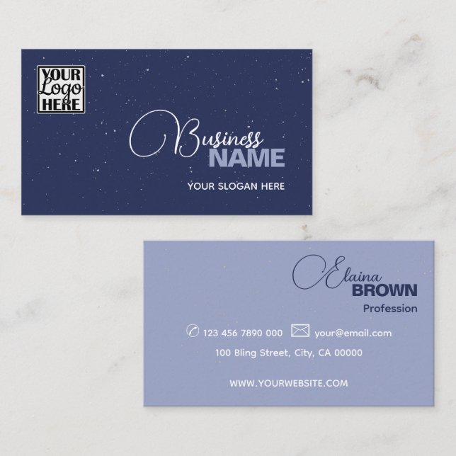 Elegant Blue Modern Two Colours Classic with Logo Business Card (Front/Back)
