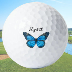 Elegant Blue Monarch Butterfly Personalised Ladies Golf Balls