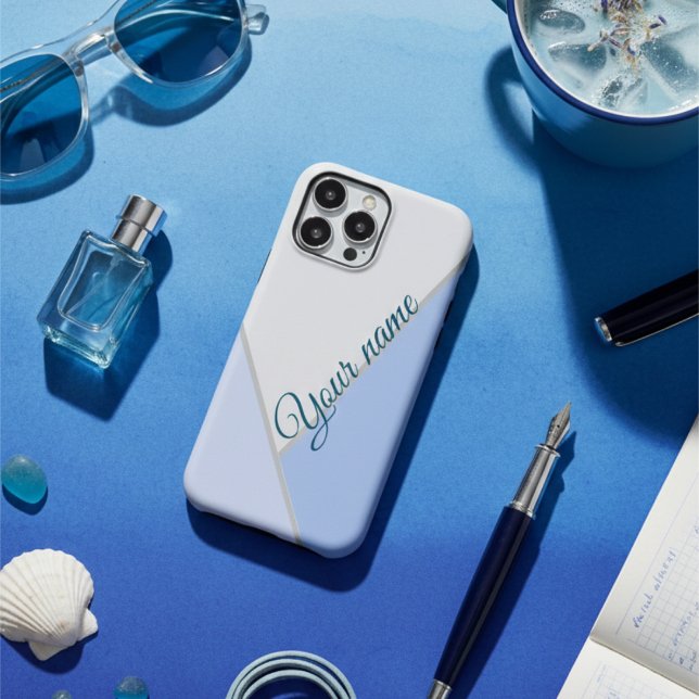Elegant blue monochrome Colour block Custom Name Case-Mate iPhone Case (Creator Uploaded)