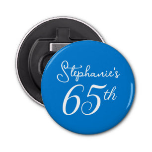 Elegant Blue Monogram 65th Birthday Party Bottle Opener