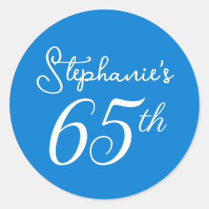 Elegant Blue Monogram 65th Birthday Party Classic Round Sticker