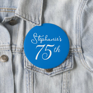Elegant Blue Monogram 75th Birthday Party 10 Cm Round Badge