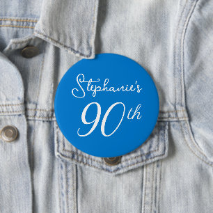 Elegant Blue Monogram 90th Birthday Party 10 Cm Round Badge