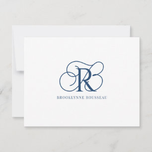 Elegant Blue Monogram Flat Note Card
