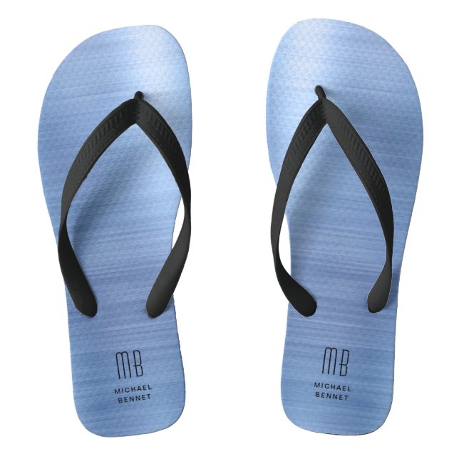 Elegant Blue Monogram Flip Flops (Footbed)
