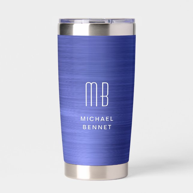 Elegant Blue Monogram Insulated Tumbler (Front)