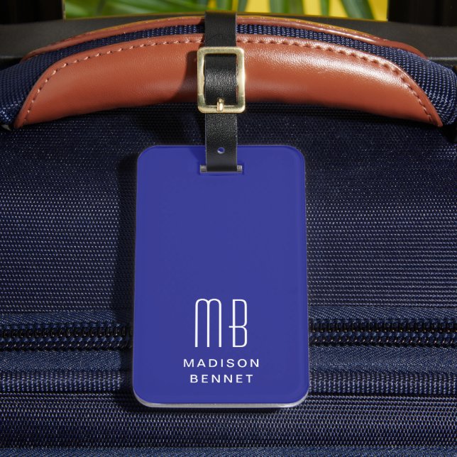 Elegant Blue Monogram Luggage Tag (Front Insitu 2)