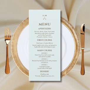 Elegant Blue Monogram Pearl Wedding Menu